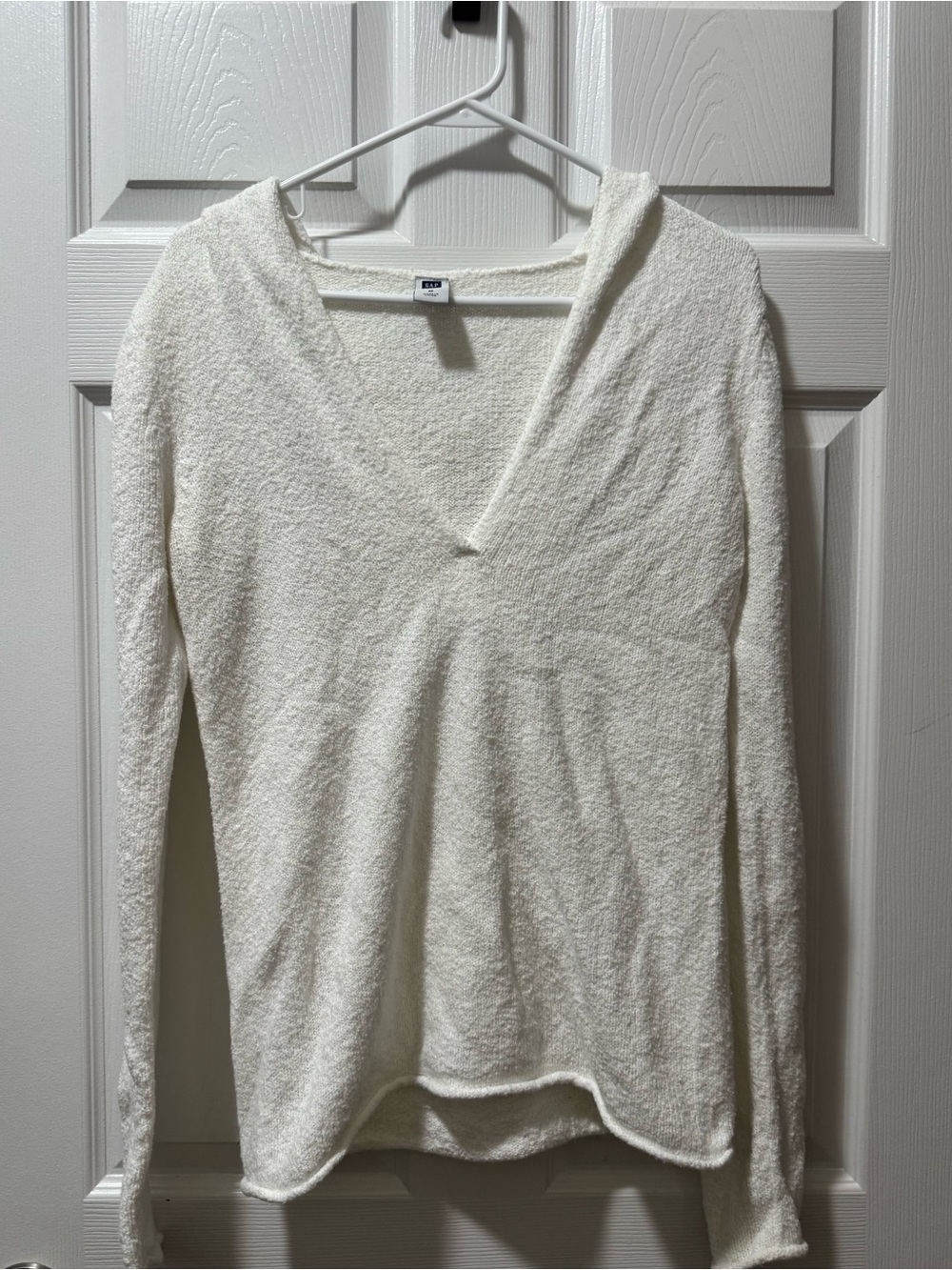 GAP Cream V-Neck Hooded Bouclé Pullover